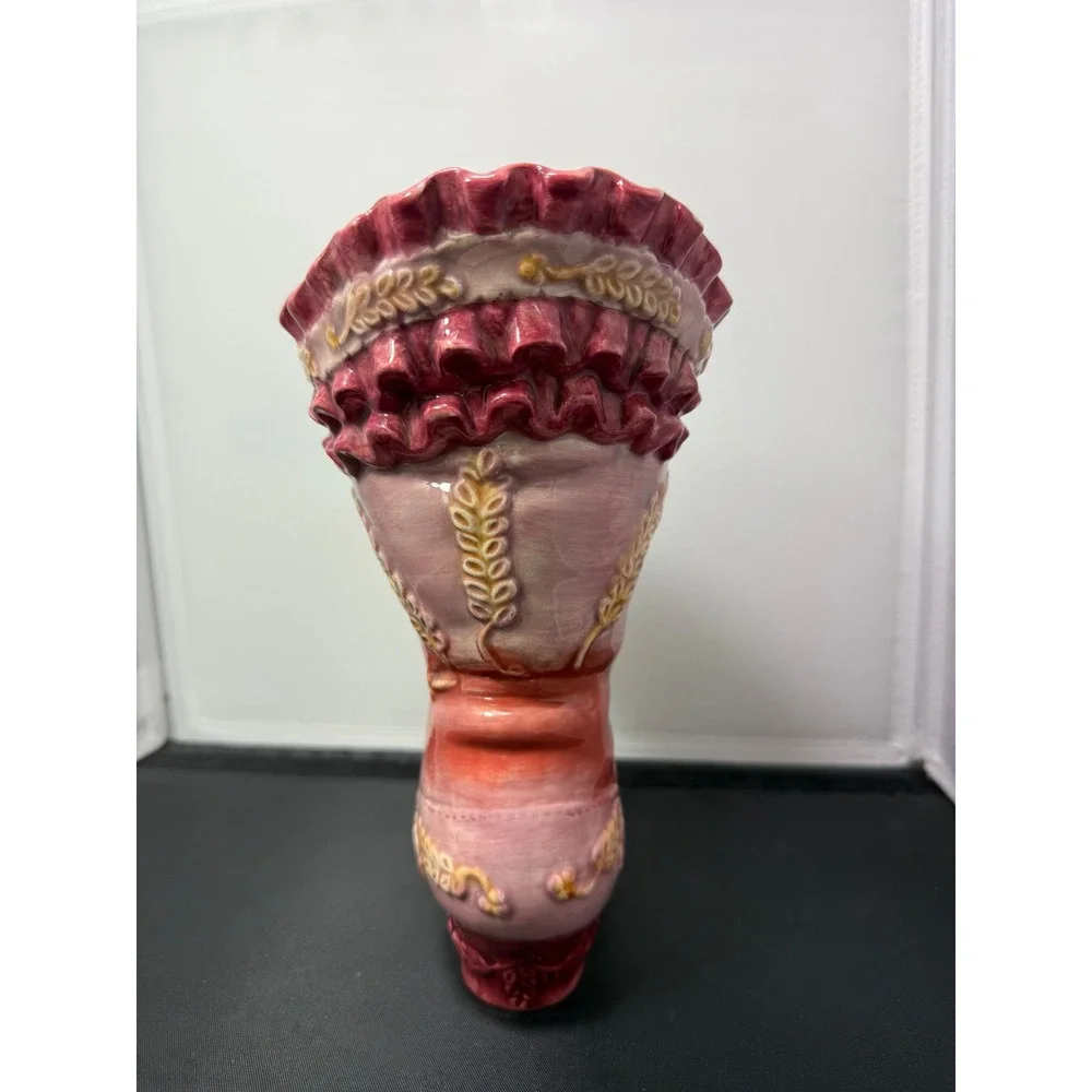 Victorian ceramic Boot Vase Pink‎ Floral Planter Home Decor 8